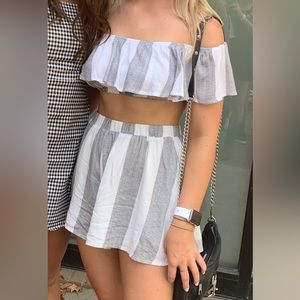 Striped Black and White Shorts and Crop Top Set